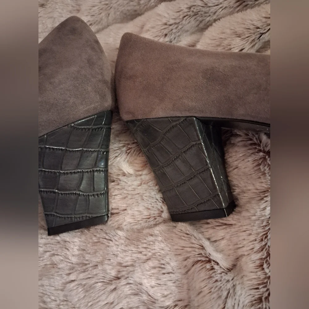 Tahari Gray Suede Peep Toe Shoes